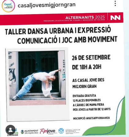Taller de dansa urbana i expressió al Casal Jove des Migjorn Gran