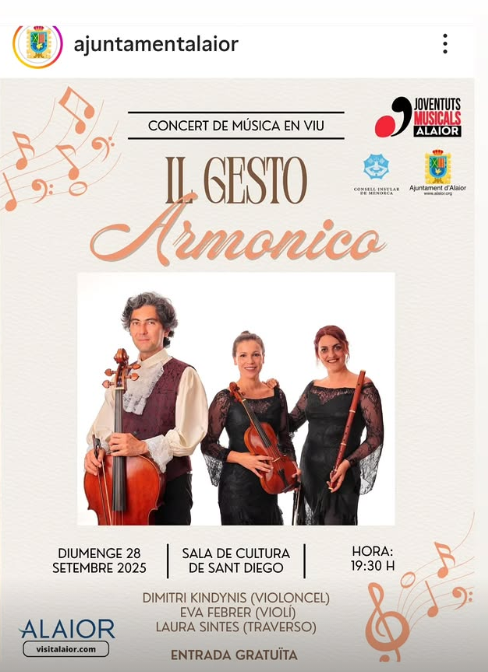 El trio Il Gesto Armonico ofereix un concert gratuït a Alaior