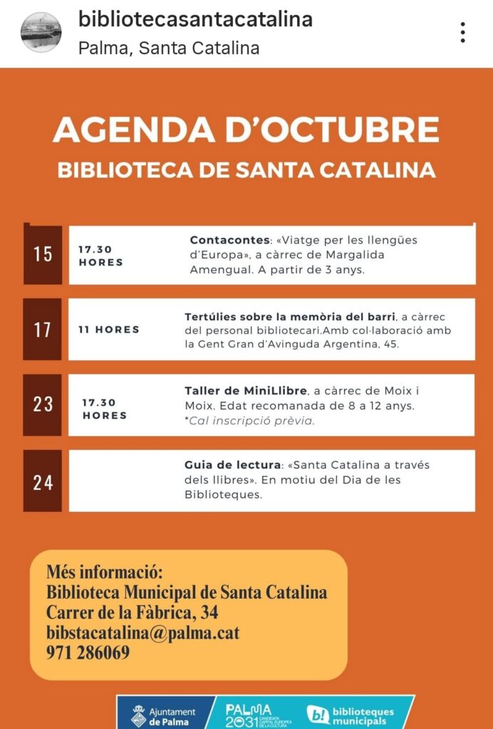 Agenda de octubre en la Biblioteca de Santa Catalina