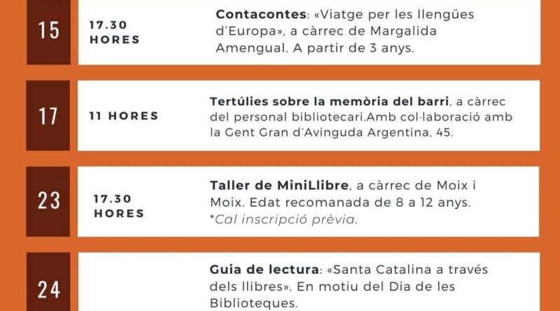 Agenda de octubre en la Biblioteca de Santa Catalina