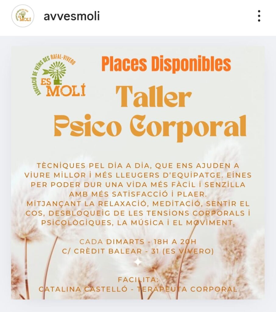 L’Associació de Veïns Es Molí ofereix noves places per al Taller Psico Corporal