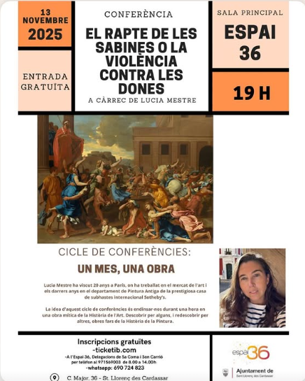 Lucia Mestre ofereix la conferència “El rapte de les Sabines o la violència contra les dones” a Espai 36