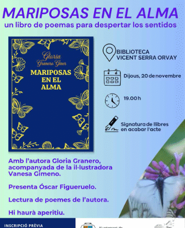 Presentació de Mariposas en el alma, el primer poemari de Gloria Granero, a la Biblioteca de Sant Jordi