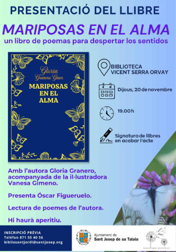 Presentació de Mariposas en el alma, el primer poemari de Gloria Granero, a la Biblioteca de Sant Jordi