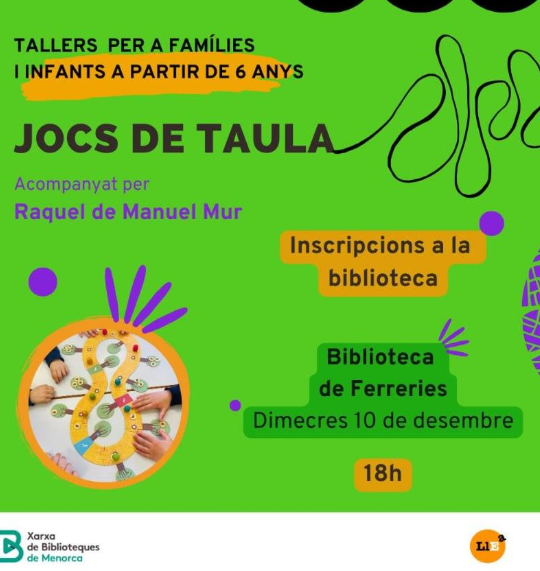 La Biblioteca de Ferreries acull un taller familiar de jocs de taula amb Raquel de Manuel Mur