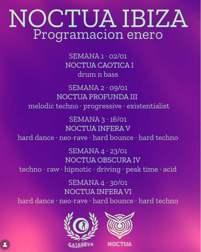 Noctua Ibiza arrenca el gener amb cinc divendres de música electrònica a Casanova Summum