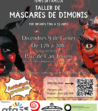Taller de màscares de dimonis per a infants al parc de Can Terrers