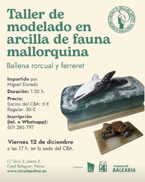 El Cercle de Belles Arts de Palma organitza un taller de modelatge en argila dedicat a la fauna mallorquina