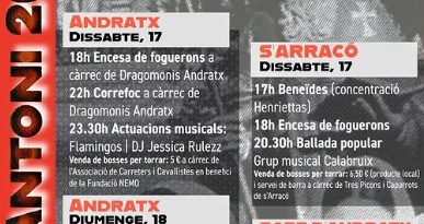 Andratx, s’Arracó i Port d’Andratx celebren Sant Antoni 2026 amb foguerons, beneïdes i música popular