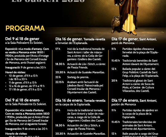 Es Castell celebra Sant Antoni 2026 amb foguerons, cultura popular i una àmplia programació festiva