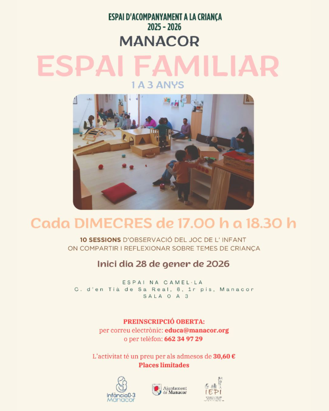 Tornen els Espais de Joc i l’Espai Familiar per a infants de 0 a 3 anys i les seves famílies