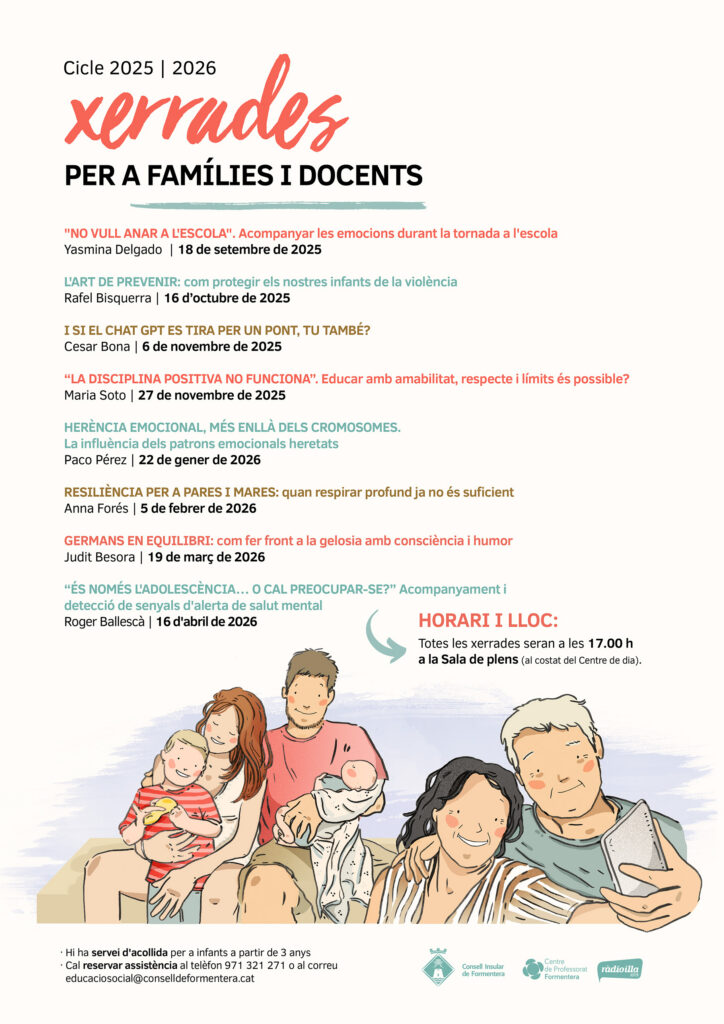 El cicle Xerrades per a famílies i docents continua el 2026 amb tres conferències sobre emocions, resiliència i adolescència