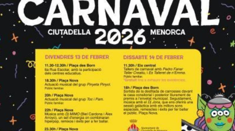 Carnaval de Ciutadella 2026: música, carrosses i diversió per a tota la família