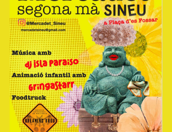 El Mercadet de Segona Mà torna a omplir Sineu de vida aquest dissabte Sineu, 12 de febrer de 2026. La plaça d’es Fossar acollirà aquest dissabte 14 de febrer una nova edició del Mercadet de Segona Mà de Sineu, una cita ja consolidada que combina consum responsable, ambient festiu i dinamització local. De 10.00 a 14.30 h, més de 40 paradetes oferiran roba, llibres, vinils, decoració i tota mena d’objectes amb història pròpia, convidant els visitants a remenar, descobrir tresors inesperats i apostar per la reutilització. La jornada no serà només un espai de compra i intercanvi. El programa inclou música amb DJ Isla Paraíso, animació infantil a càrrec de Gringastarr i una proposta gastronòmica amb foodtruck per completar el matí. L’esdeveniment està organitzat per Lowcost Cultura amb la col·laboració de l’Ajuntament de Sineu i diversos col·lectius locals. Una proposta perfecta per gaudir del poble en família o amb amics, fomentar el consum conscient i donar una segona vida als objectes. 🛍️ FITXA SORTIM 🛒 Esdeveniment: Mercadet de Segona Mà 📍 Lloc: Plaça d’es Fossar – Sineu 📅 Data: 14 de febrer 🕙 Horari: 10.00 – 14.30 h 🎶 Música: DJ Isla Paraíso 🎈 Animació infantil: Gringastarr 🍔 Gastronomia: Foodtruck ♻️ Ambient: Consum responsable i reutilització