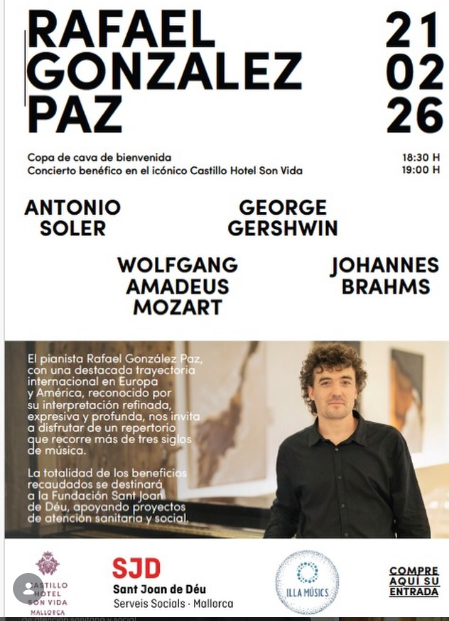 El pianista Rafael González Paz ofereix un concert benèfic a Son Vida amb obres de Mozart, Brahms i Gershwin