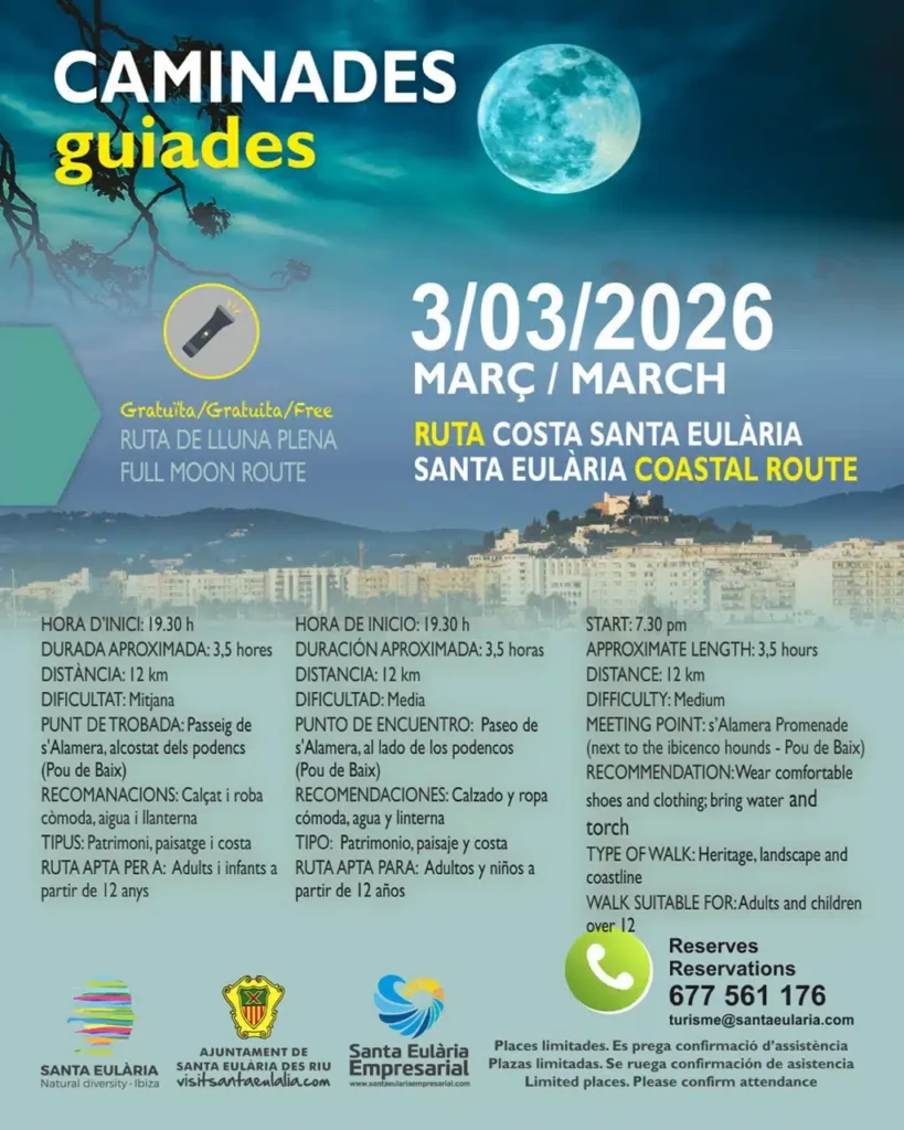 Caminada sota la lluna plena per la costa de Santa Eulària