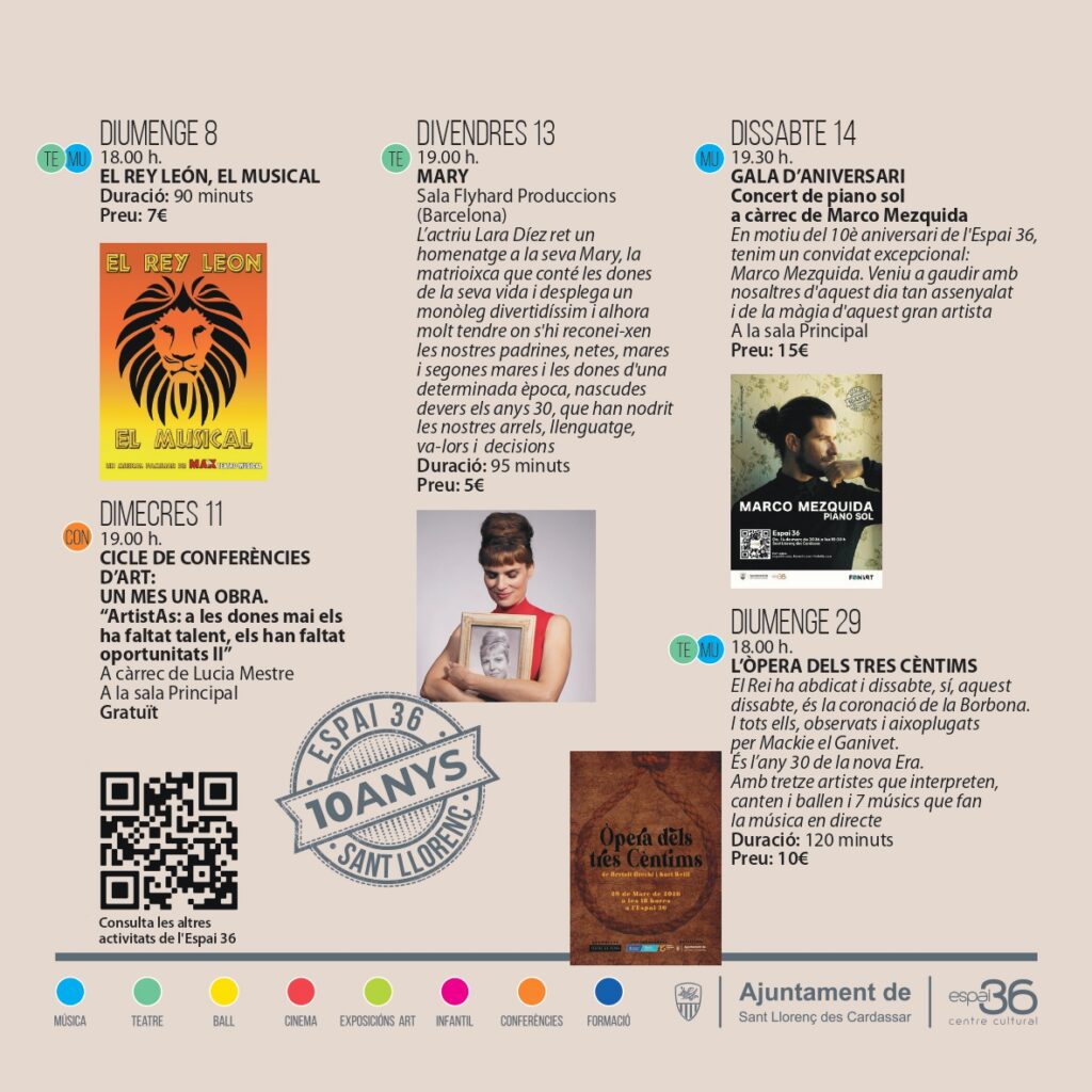 L’Espai 36 celebra el seu 10è aniversari amb una programació cultural diversa durant el mes de març