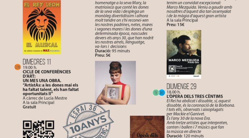 L’Espai 36 celebra el seu 10è aniversari amb una programació cultural diversa durant el mes de març