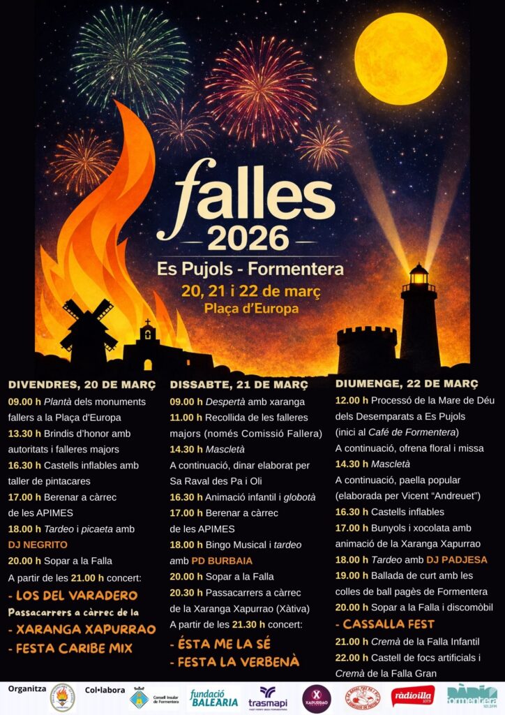Es Pujols celebra les Falles 2026 amb tres dies de festa popular a la plaça d’Europa