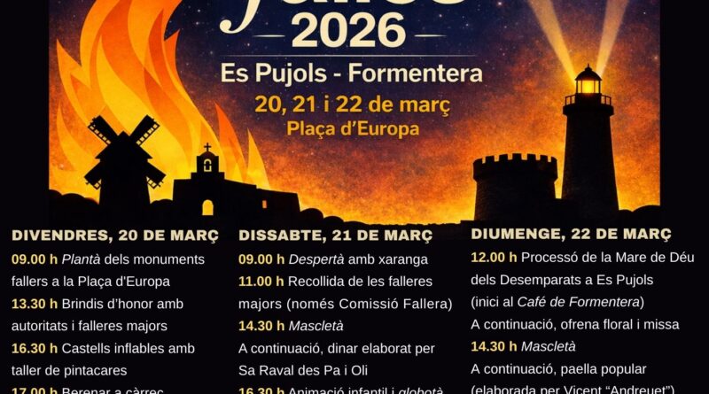 Es Pujols celebra les Falles 2026 amb tres dies de festa popular a la plaça d’Europa