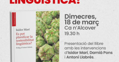 Ca n’Alcover acull la presentació del llibre “Es pot planificar la sostenibilitat lingüística?” d’Isidor Marí