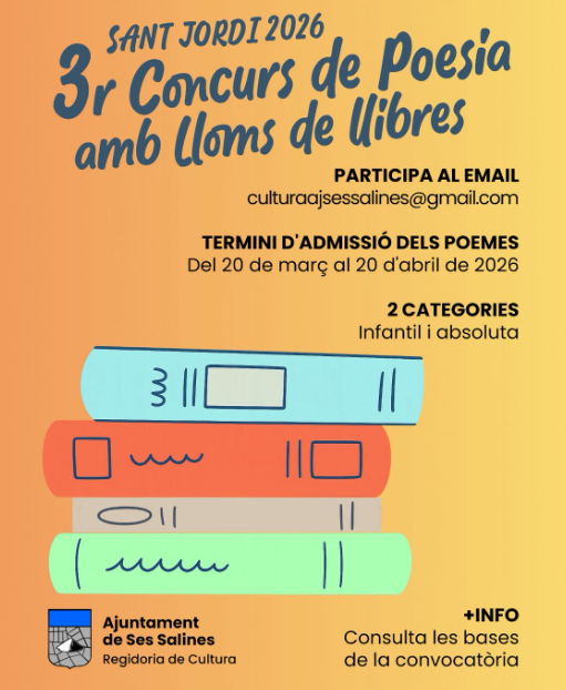 Ses Salines convoca el 3r Concurs de Poesia amb lloms de llibres per Sant Jordi 2026