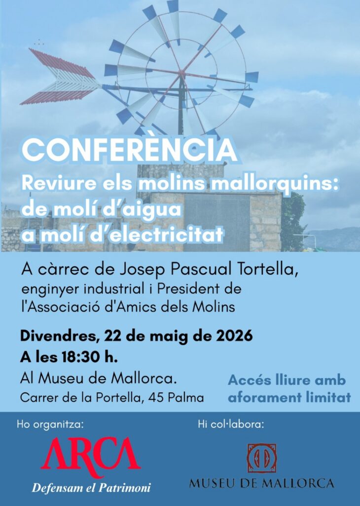 El Museu de Mallorca acollirà una conferència sobre la recuperació dels molins mallorquins i el seu futur energètic