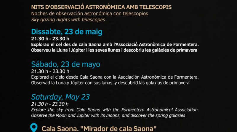 Formentera tornarà a mirar al cel amb una nova nit d’observació astronòmica a Cala Saona