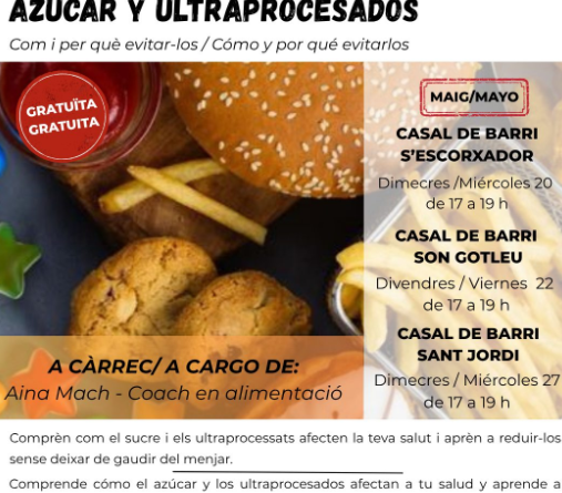 Els Casals de Barri organitzen una xerrada sobre sucre i ultraprocessats per fomentar hàbits alimentaris més conscients