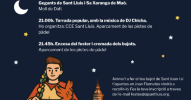 Sant Lluís encendrà la nit de Sant Joan amb gegants, torrada popular i la tradicional crema de bujots