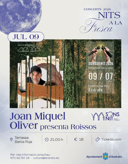 Joan Miquel Oliver presenta Roïssos en directe a les Nits a la Fresca d'Andratx